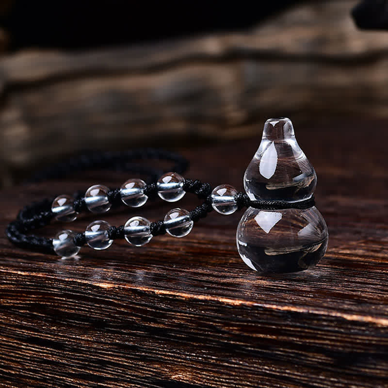 Buddha Stones Collana con cordino e perline di protezione in quarzo trasparente naturale a forma di zucca - image 3