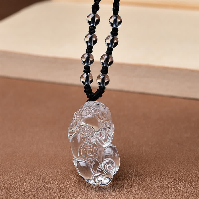 Buddha Stones Collana a corda con perline di quarzo Pixiu trasparente naturale - image 1