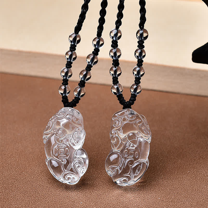 Buddha Stones Collana a corda con perline di quarzo Pixiu trasparente naturale - image 8