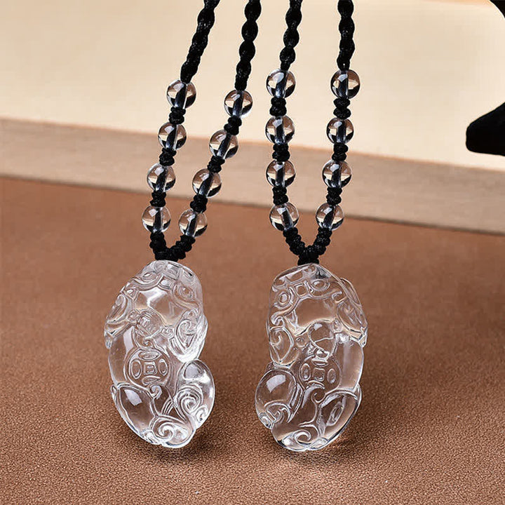 Buddha Stones Collana a corda con perline di quarzo Pixiu trasparente naturale - image 8