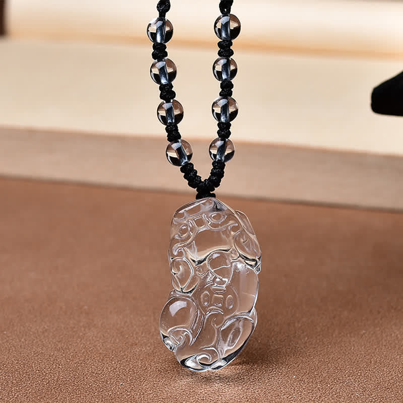 Buddha Stones Collana a corda con perline di quarzo Pixiu trasparente naturale - image 2