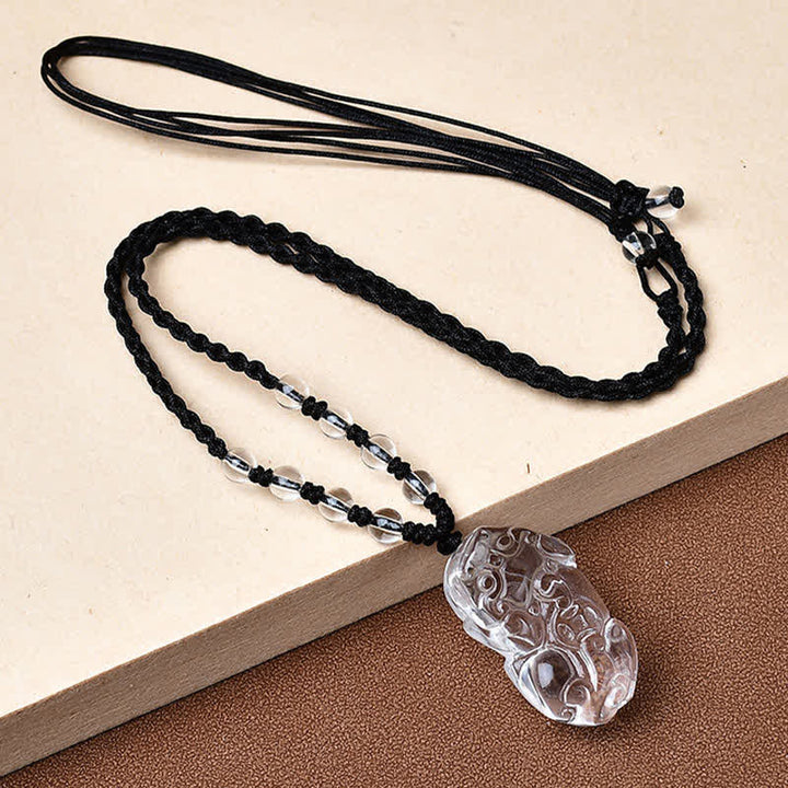 Buddha Stones Collana a corda con perline di quarzo Pixiu trasparente naturale - Un Pixiu rivolto a sinistra - Quarzo trasparente (33*18,8*11 mm) - image 7