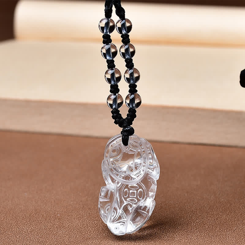 Buddha Stones Collana a corda con perline di quarzo Pixiu trasparente naturale - image 3