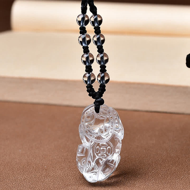 Buddha Stones Collana a corda con perline di quarzo Pixiu trasparente naturale - image 3