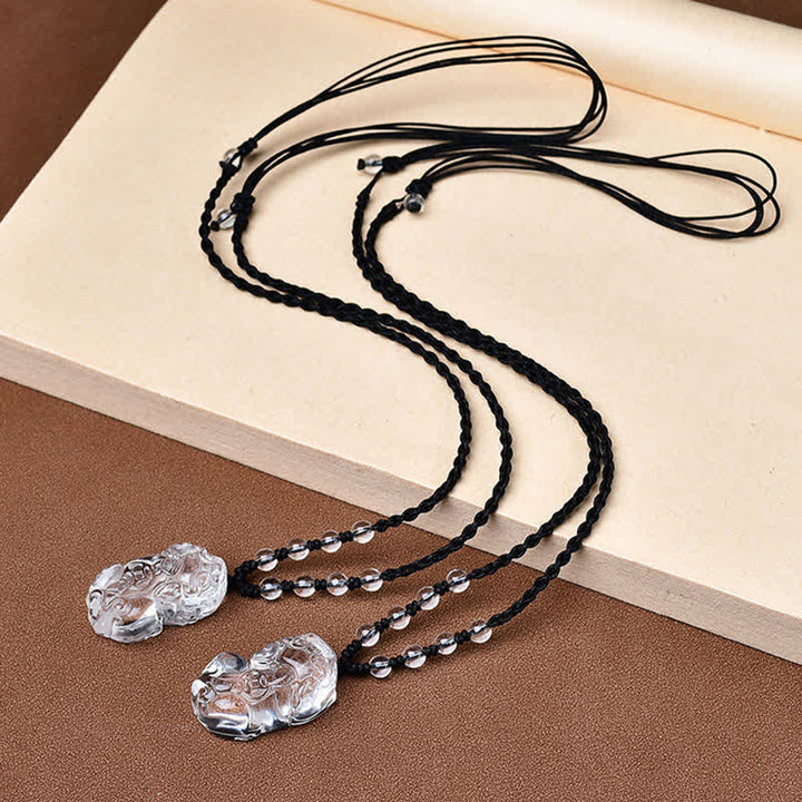 Buddha Stones Collana a corda con perline di quarzo Pixiu trasparente naturale - image 9