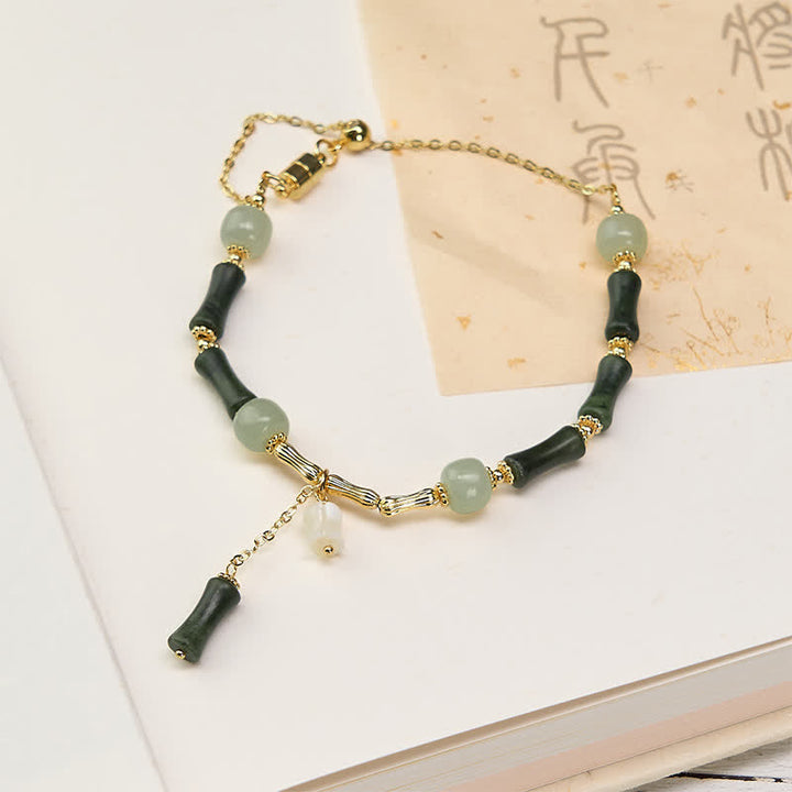 Buddha Stones Bracciale regolabile con peridoto, bambù e mughetto Hetian, simbolo di ricchezza e fedeltà. - Peridoto (circonferenza del polso 15-18 cm) - image 0