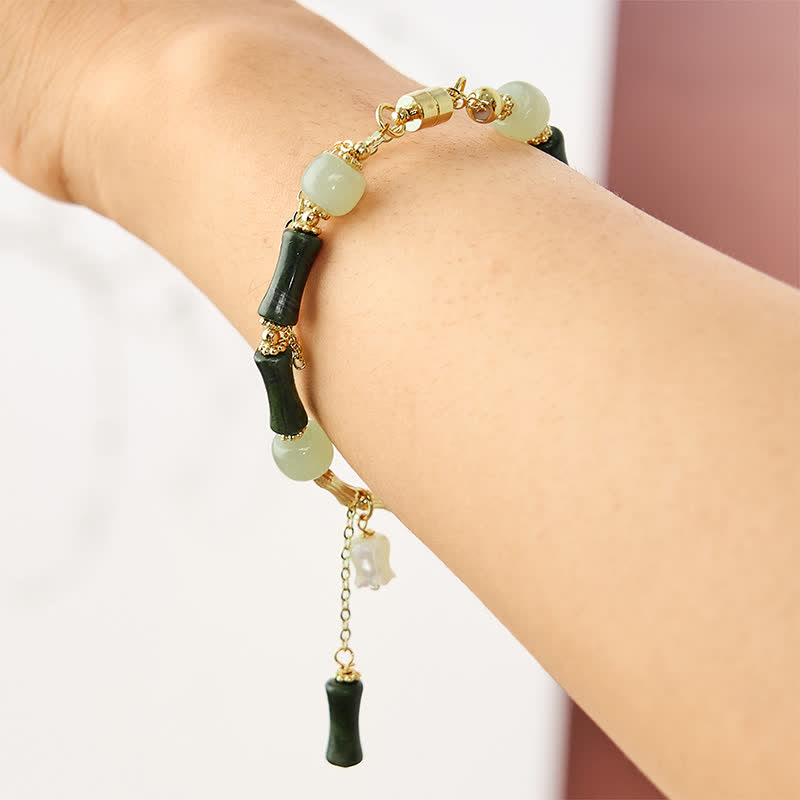 Buddha Stones Bracciale regolabile con peridoto, bambù e mughetto Hetian, simbolo di ricchezza e fedeltà. - image 1