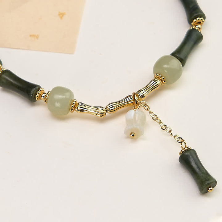 Buddha Stones Bracciale regolabile con peridoto, bambù e mughetto Hetian, simbolo di ricchezza e fedeltà. - image 4