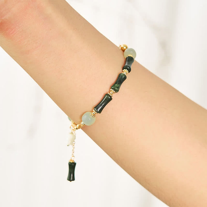 Buddha Stones Bracciale regolabile con peridoto, bambù e mughetto Hetian, simbolo di ricchezza e fedeltà. - image 2