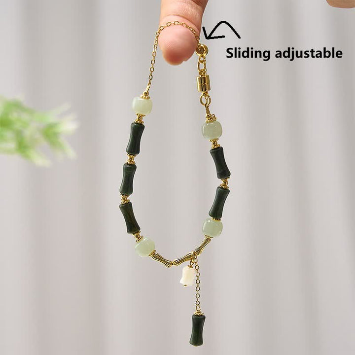 Buddha Stones Bracciale regolabile con peridoto, bambù e mughetto Hetian, simbolo di ricchezza e fedeltà. - image 3