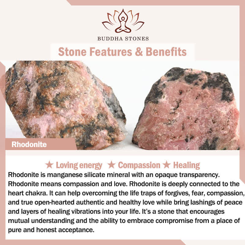 Buddha Stones Braccialetto della pace con perle di quarzo rosa, rodonite e ametista - image 6
