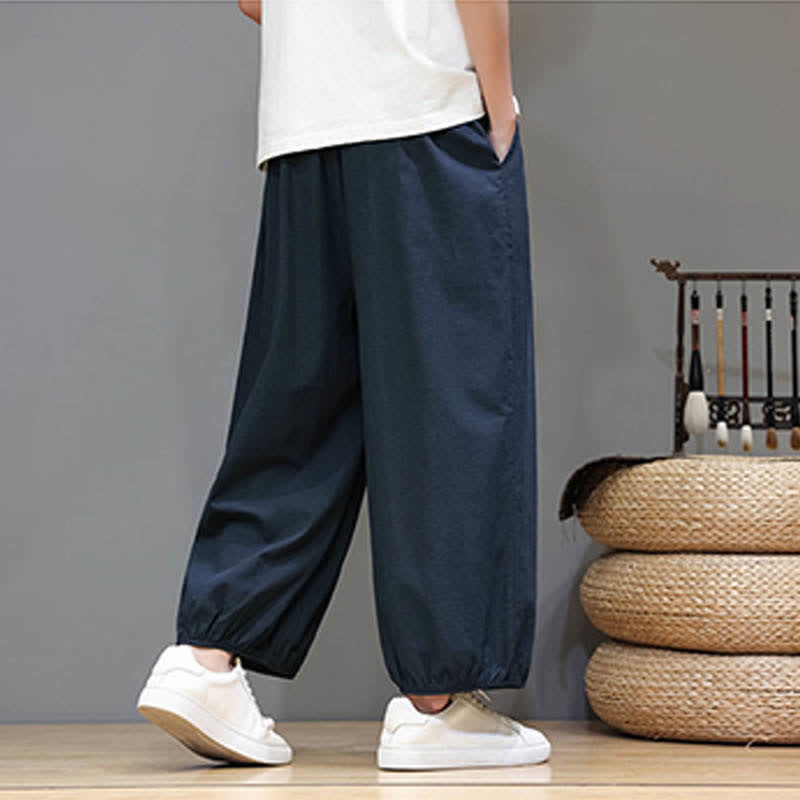 Buddha Stones Pantaloni harem da uomo corti con elastico in vita e tasche, stile Summer Zen. - image 4