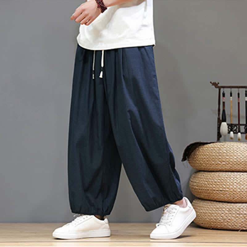 Buddha Stones Pantaloni harem da uomo corti con elastico in vita e tasche, stile Summer Zen. - Marina - US/UK/AU46, EU56 (5XL) - image 0