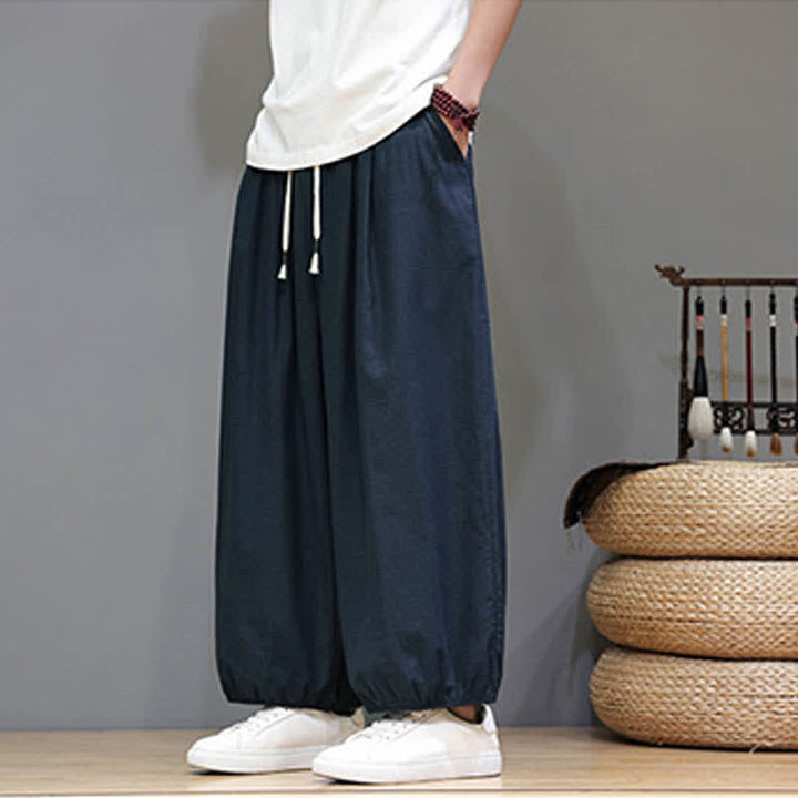 Buddha Stones Pantaloni harem da uomo corti con elastico in vita e tasche, stile Summer Zen. - image 5