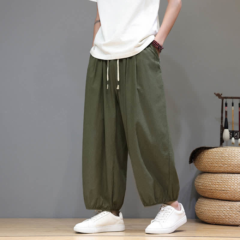 Buddha Stones Pantaloni harem da uomo corti con elastico in vita e tasche, stile Summer Zen. - image 11