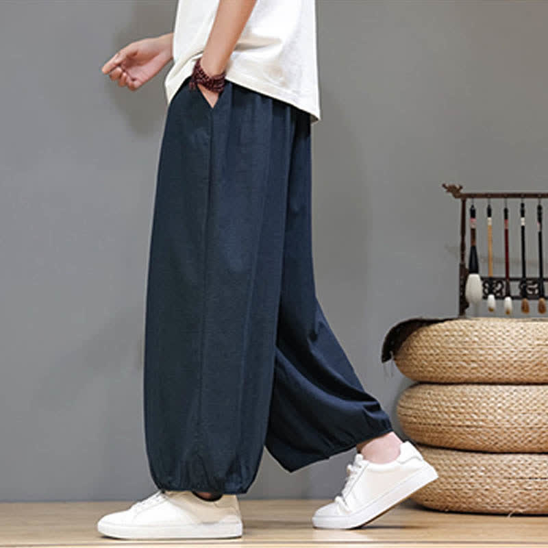 Buddha Stones Pantaloni harem da uomo corti con elastico in vita e tasche, stile Summer Zen. - image 1