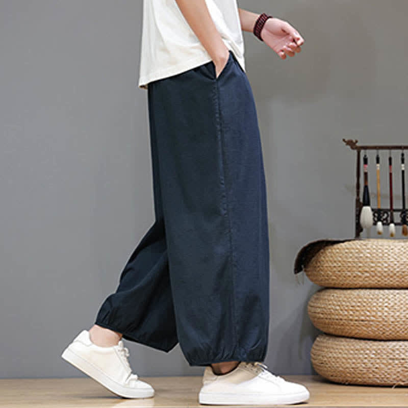 Buddha Stones Pantaloni harem da uomo corti con elastico in vita e tasche, stile Summer Zen. - image 2
