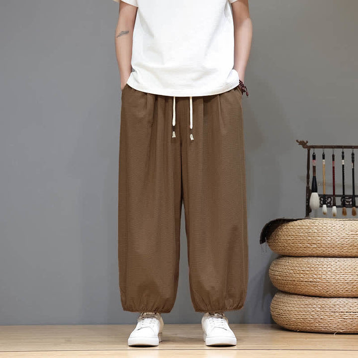Buddha Stones Pantaloni harem da uomo corti con elastico in vita e tasche, stile Summer Zen. - image 21