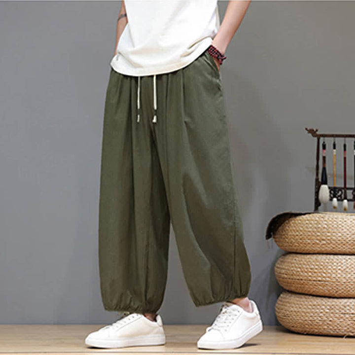 Buddha Stones Pantaloni harem da uomo corti con elastico in vita e tasche, stile Summer Zen. - image 8