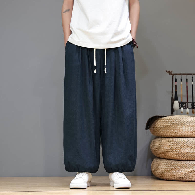 Buddha Stones Pantaloni harem da uomo corti con elastico in vita e tasche, stile Summer Zen. - image 6
