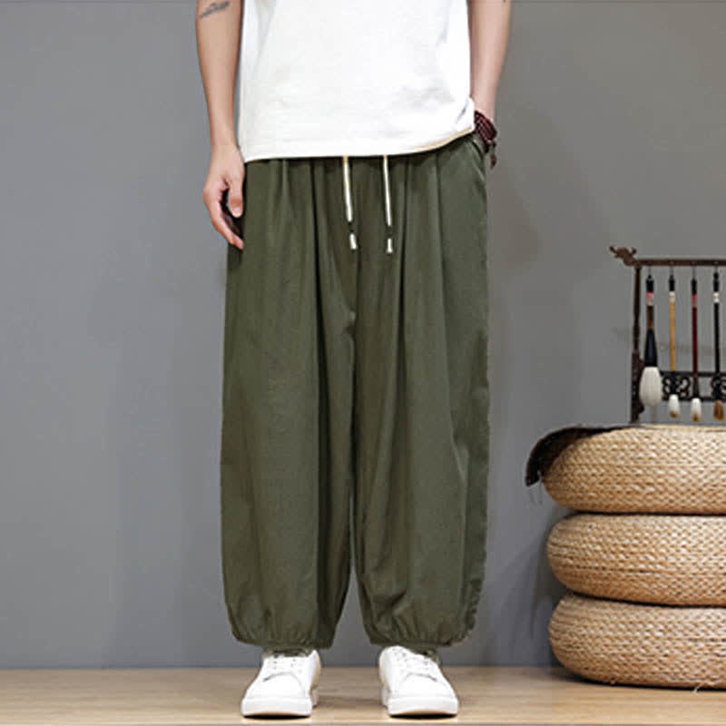 Buddha Stones Pantaloni harem da uomo corti con elastico in vita e tasche, stile Summer Zen. - image 14