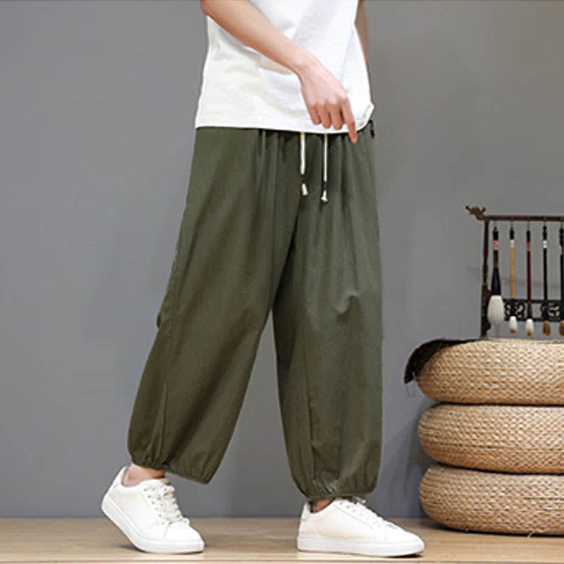 Buddha Stones Pantaloni harem da uomo corti con elastico in vita e tasche, stile Summer Zen. - image 13
