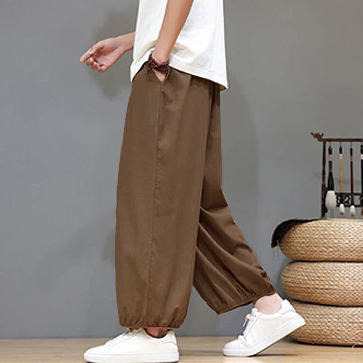 Buddha Stones Pantaloni harem da uomo corti con elastico in vita e tasche, stile Summer Zen. - image 18