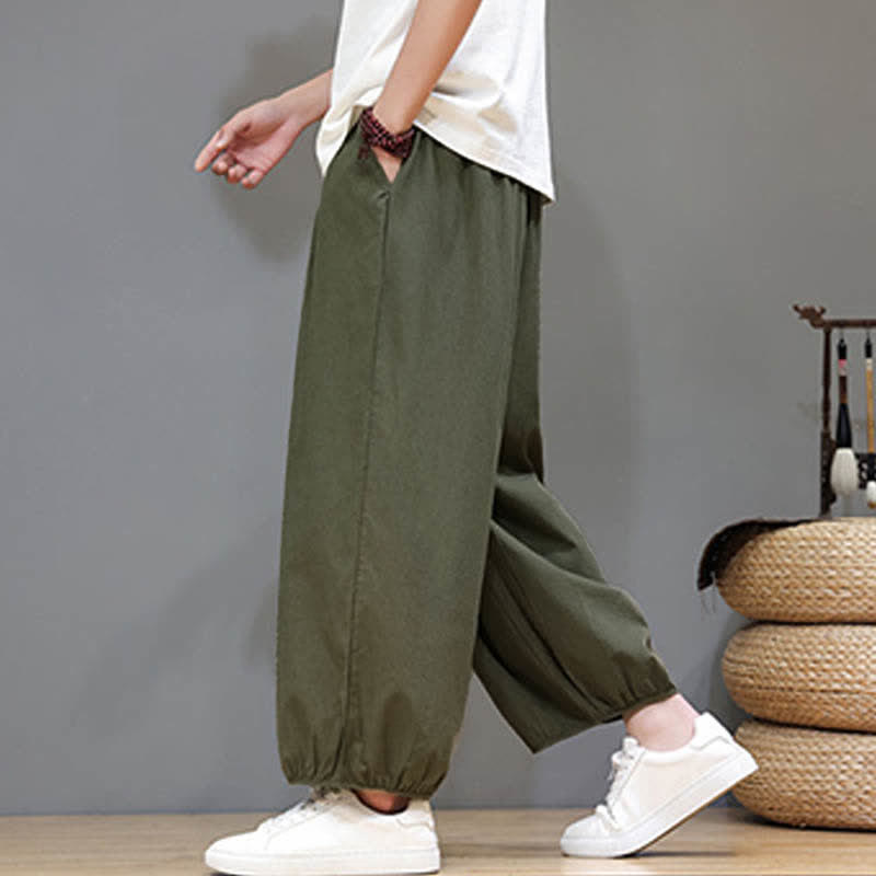 Buddha Stones Pantaloni harem da uomo corti con elastico in vita e tasche, stile Summer Zen. - Verde oliva scuro - US/UK/AU46, EU56 (5XL) - image 9