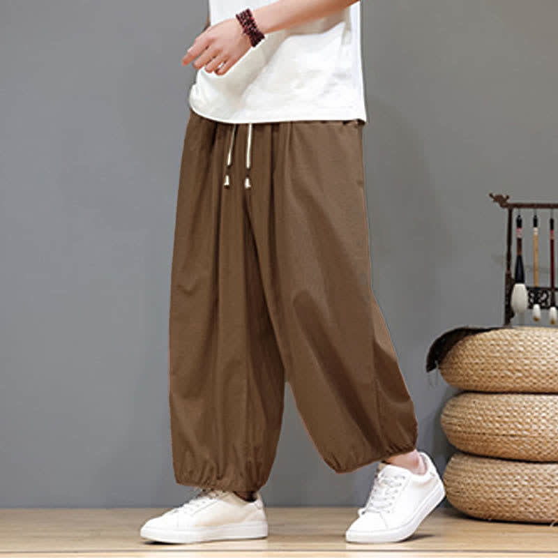 Buddha Stones Pantaloni harem da uomo corti con elastico in vita e tasche, stile Summer Zen. - Marrone sella - US/UK/AU46, EU56 (5XL) - image 17