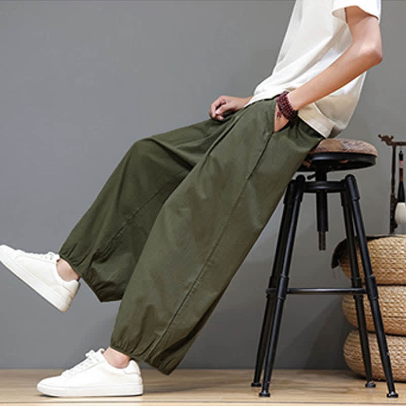 Buddha Stones Pantaloni harem da uomo corti con elastico in vita e tasche, stile Summer Zen. - image 15