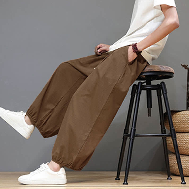 Buddha Stones Pantaloni harem da uomo corti con elastico in vita e tasche, stile Summer Zen. - image 20