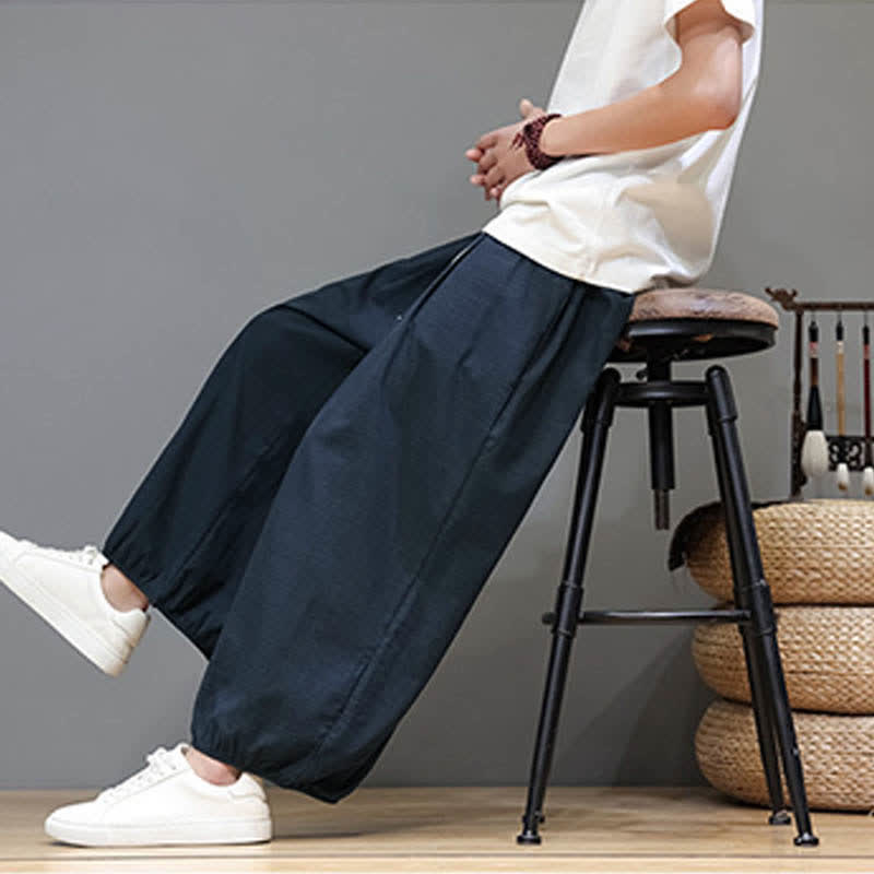Buddha Stones Pantaloni harem da uomo corti con elastico in vita e tasche, stile Summer Zen. - image 3
