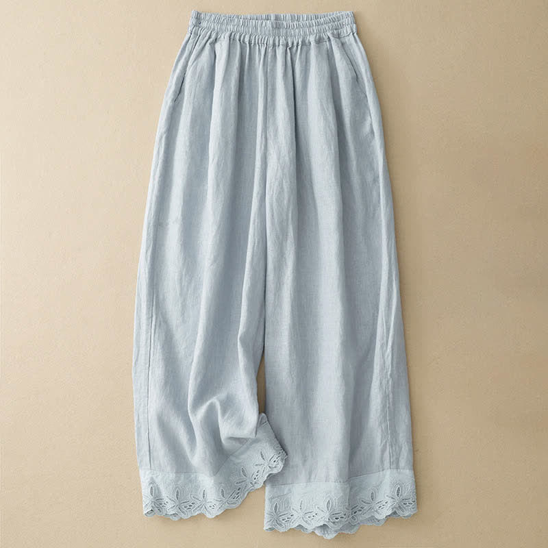 Buddha Stones Pantaloni estivi da donna in lino e cotone, a gamba larga e corti, con tasche. - Azzurro polvere - US8-10, UK/AU12-14, EU40-42 (2XL) - image 0