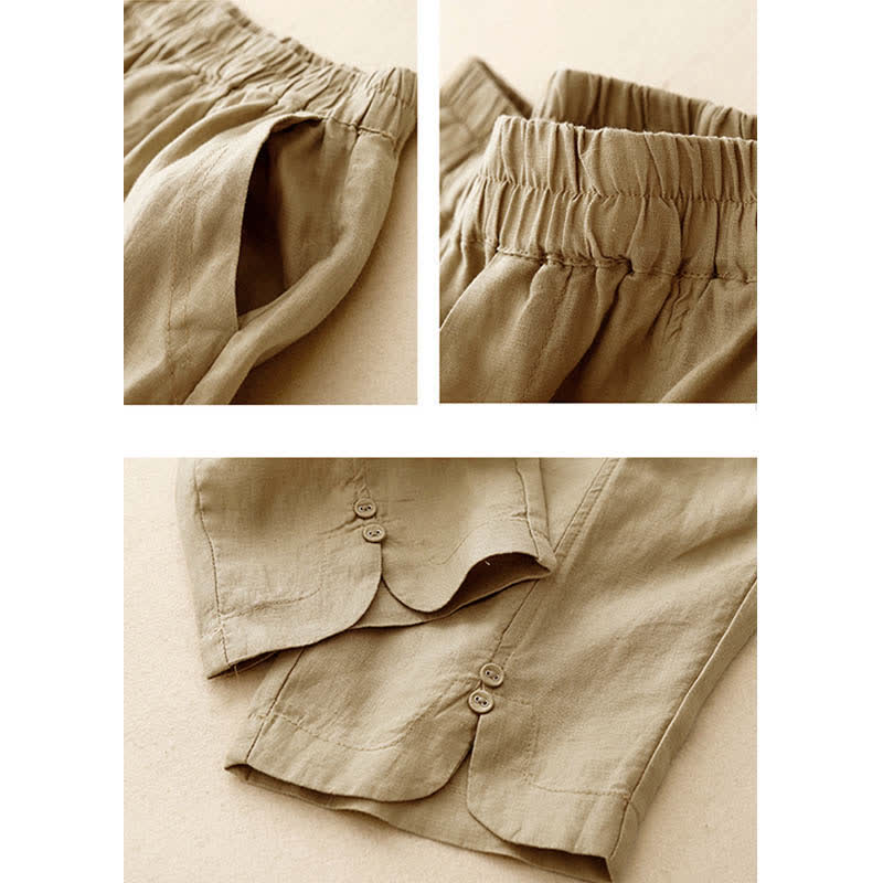 Buddha Stones Pantaloni estivi da donna in lino, affusolati e con tasche - image 7