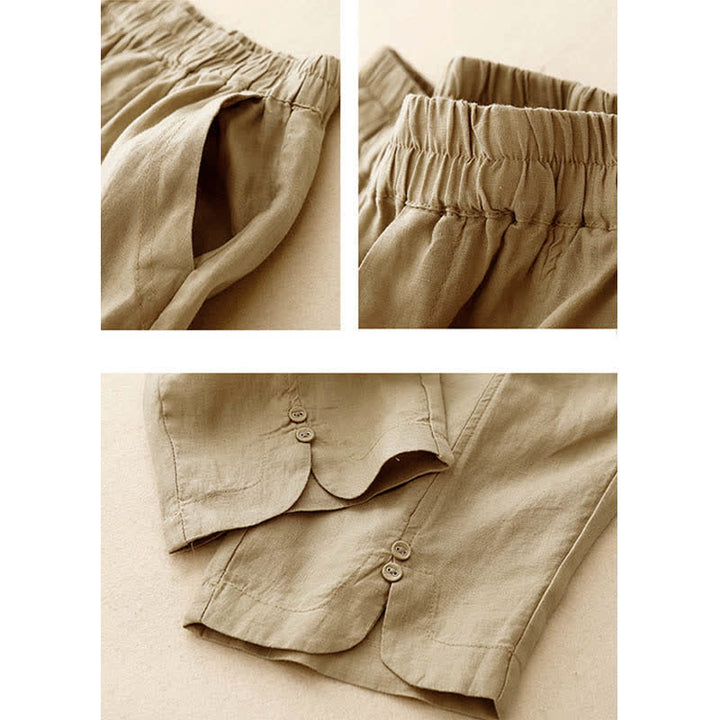 Buddha Stones Pantaloni estivi da donna in lino, affusolati e con tasche - image 7