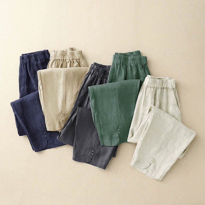 Buddha Stones Pantaloni estivi da donna in lino, affusolati e con tasche - image 23
