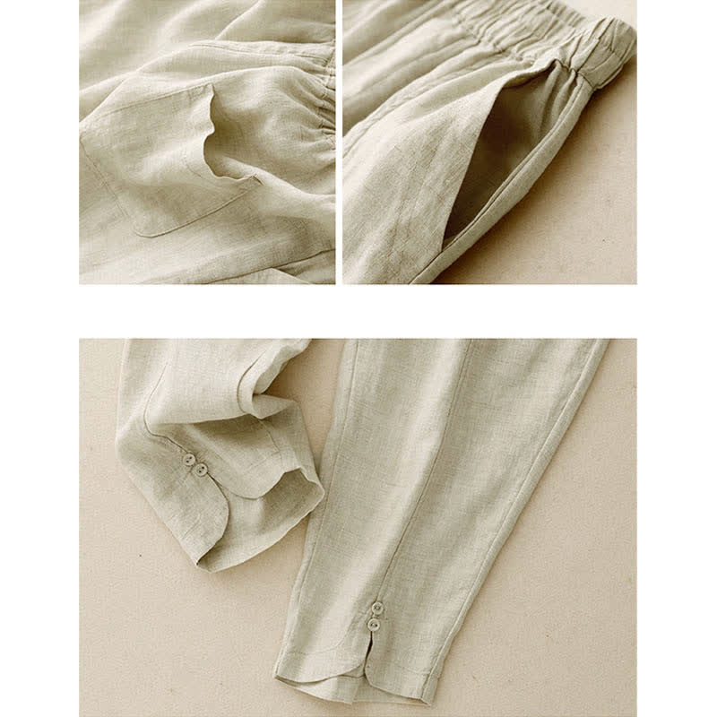 Buddha Stones Pantaloni estivi da donna in lino, affusolati e con tasche - image 10