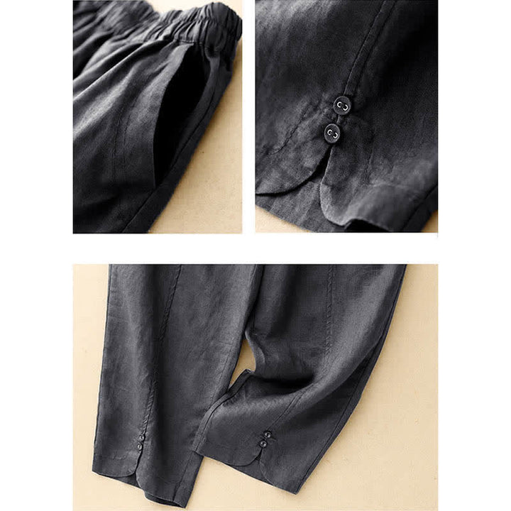 Buddha Stones Pantaloni estivi da donna in lino, affusolati e con tasche - image 21