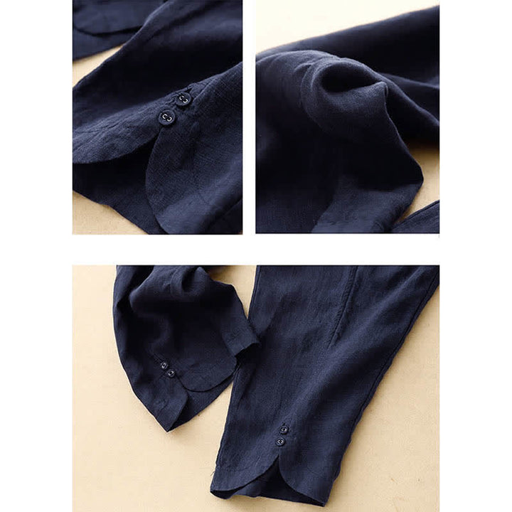 Buddha Stones Pantaloni estivi da donna in lino, affusolati e con tasche - image 18