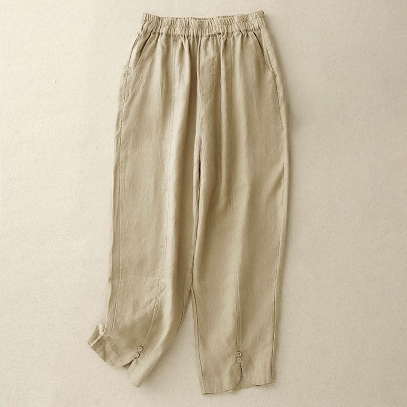Buddha Stones Pantaloni estivi da donna in lino, affusolati e con tasche - Grano - US8-10, UK/AU12-14, EU40-42 (2XL) - image 5