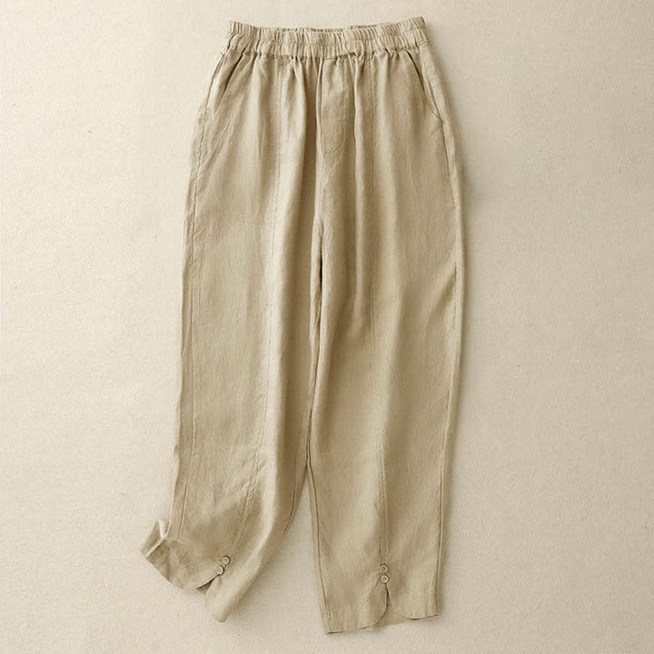 Buddha Stones Pantaloni estivi da donna in lino, affusolati e con tasche - Grano - US8-10, UK/AU12-14, EU40-42 (2XL) - image 5