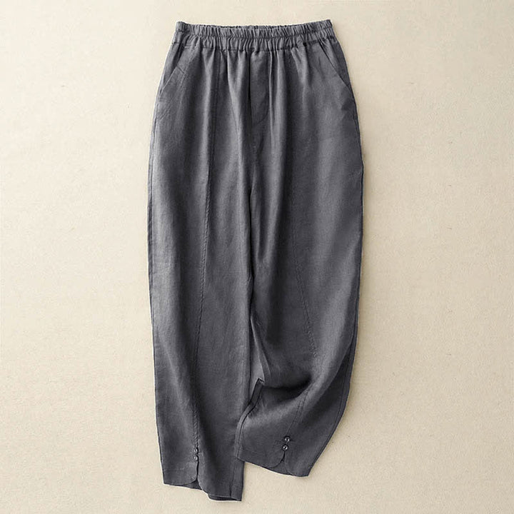 Buddha Stones Pantaloni estivi da donna in lino, affusolati e con tasche - Grigio tenue - US8-10, UK/AU12-14, EU40-42 (2XL) - image 19