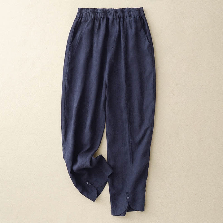 Buddha Stones Pantaloni estivi da donna in lino, affusolati e con tasche - Marina - US8-10, UK/AU12-14, EU40-42 (2XL) - image 16