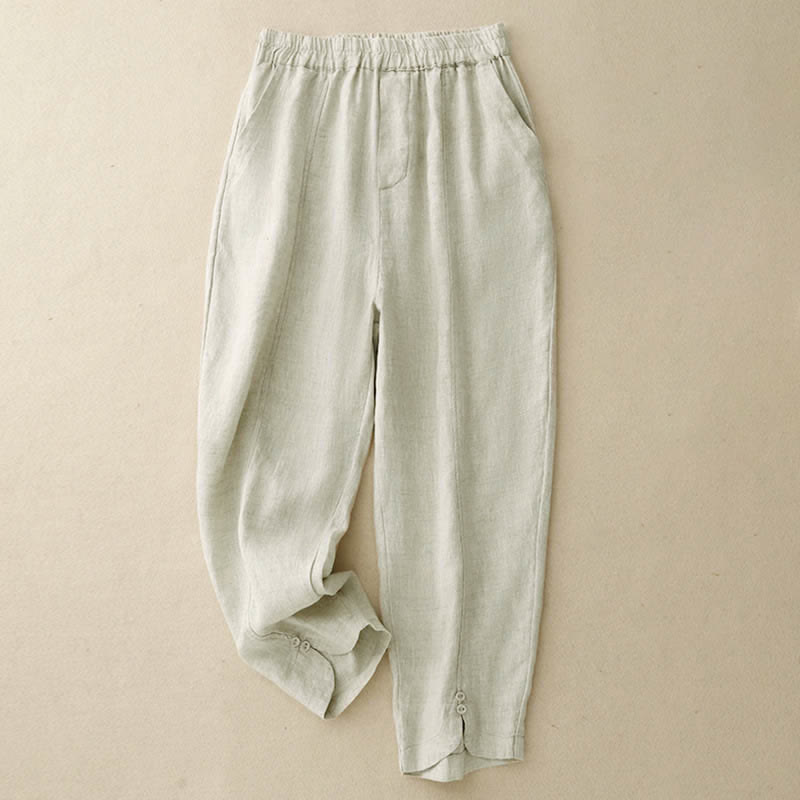 Buddha Stones Pantaloni estivi da donna in lino, affusolati e con tasche - Beige - US8-10, UK/AU12-14, EU40-42 (2XL) - image 8