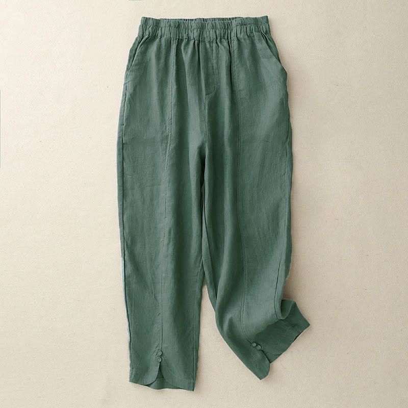 Buddha Stones Pantaloni estivi da donna in lino, affusolati e con tasche - Verde mare - US8-10, UK/AU12-14, EU40-42 (2XL) - image 0
