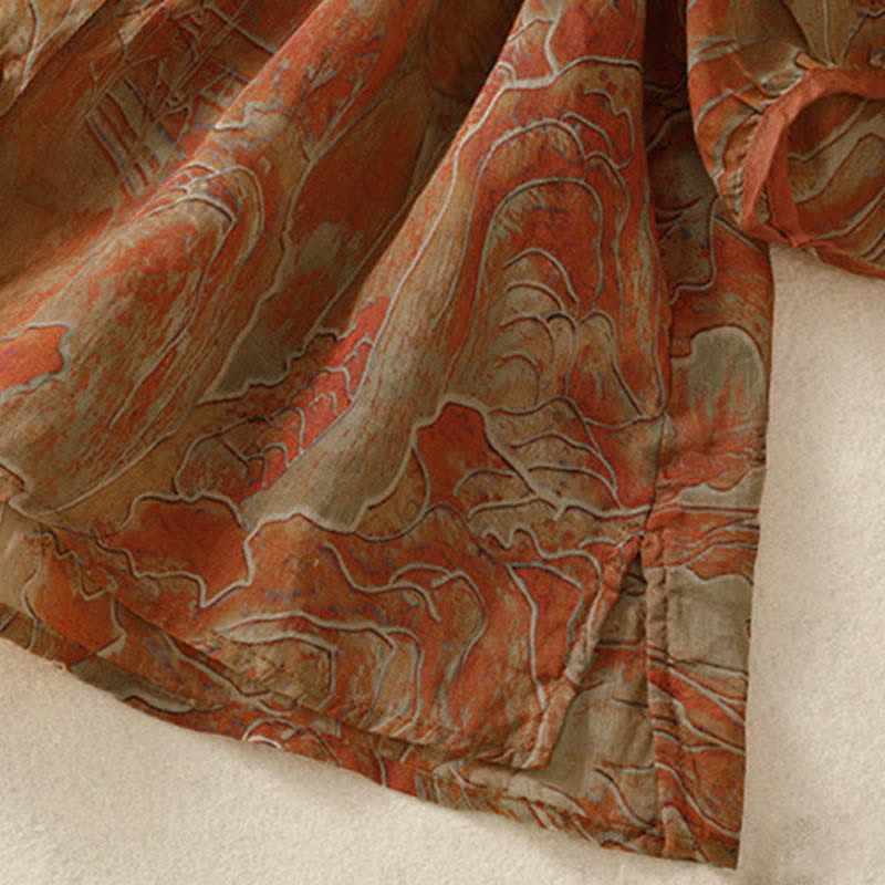 Buddha Stones Camicia da donna estiva in chiffon con stampa floreale, abbottonatura frontale, colletto alla coreana e maniche a tre quarti. - image 11
