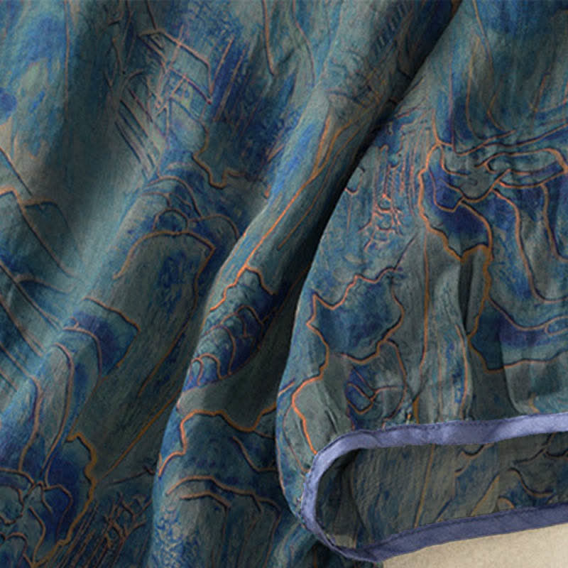 Buddha Stones Camicia da donna estiva in chiffon con stampa floreale, abbottonatura frontale, colletto alla coreana e maniche a tre quarti. - image 5