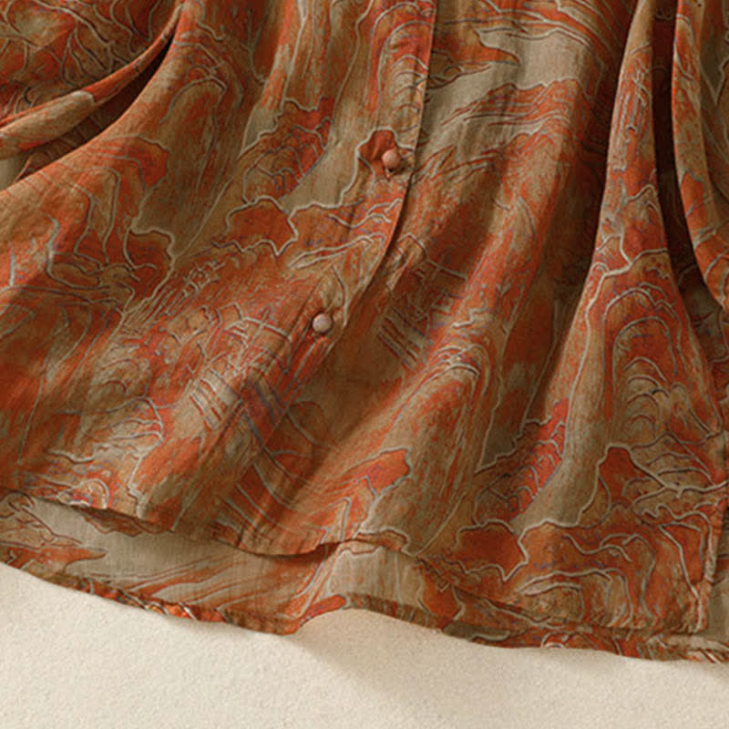 Buddha Stones Camicia da donna estiva in chiffon con stampa floreale, abbottonatura frontale, colletto alla coreana e maniche a tre quarti. - image 12