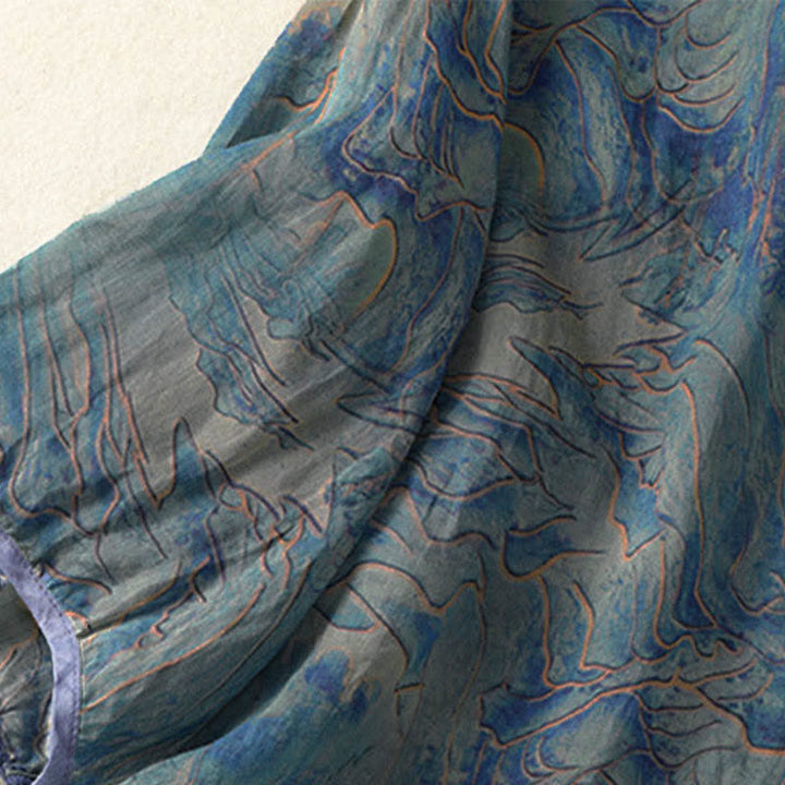 Buddha Stones Camicia da donna estiva in chiffon con stampa floreale, abbottonatura frontale, colletto alla coreana e maniche a tre quarti. - image 4