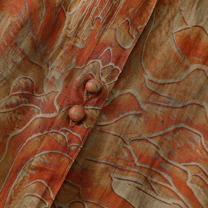 Buddha Stones Camicia da donna estiva in chiffon con stampa floreale, abbottonatura frontale, colletto alla coreana e maniche a tre quarti. - image 13